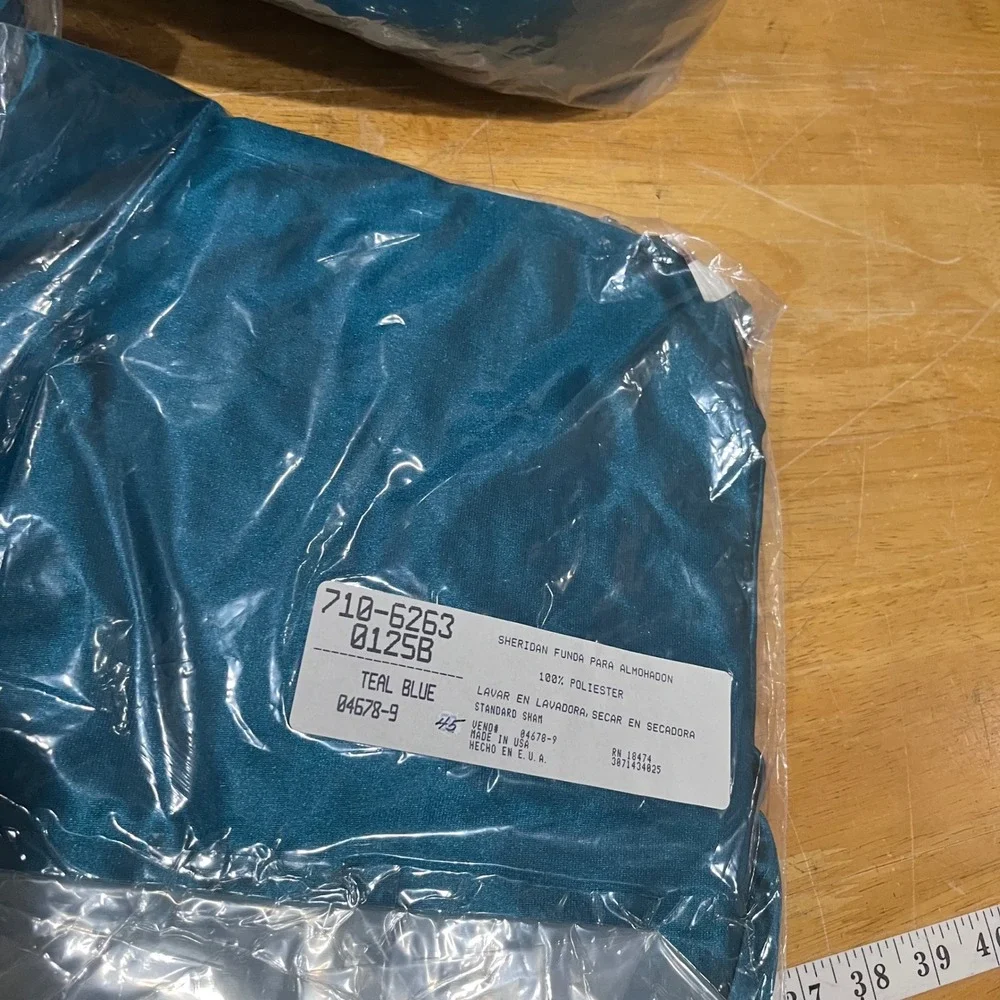 Vtg JCPenney Sheridan Ceylon‎ Teal Blue Satin Full Comforter Bedskirt Sham Set